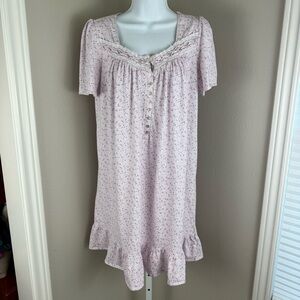 Eileen West Nightgown Pink Lavender Floral Lace Short Sleeve‎ Sleep Dress Small
